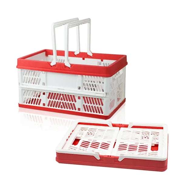 Foldable Plastic Storage Basket w/Handle for Shopping Picnic
