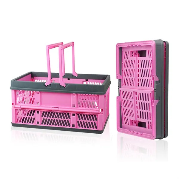 Foldable Plastic Storage Basket w/Handle for Shopping Picnic