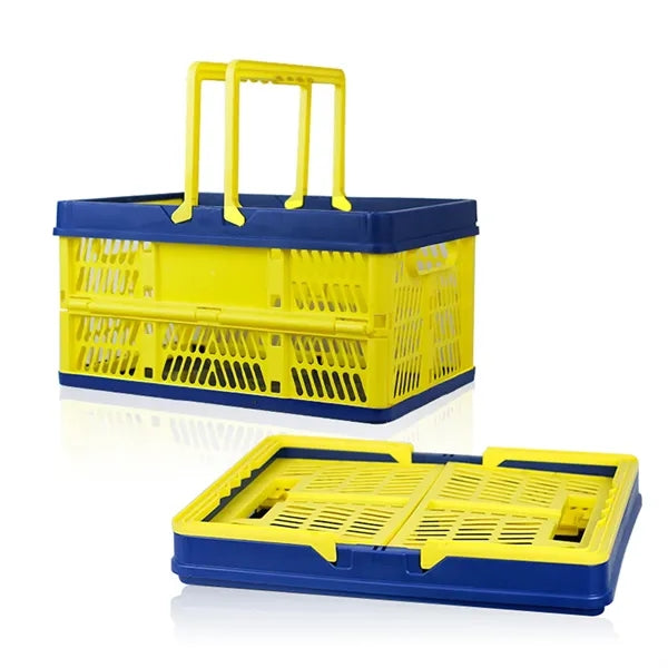 Foldable Plastic Storage Basket w/Handle for Shopping Picnic