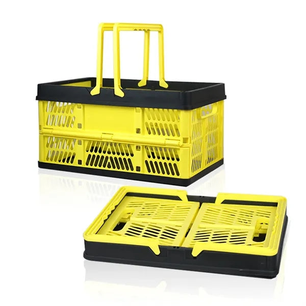 Foldable Plastic Storage Basket w/Handle for Shopping Picnic