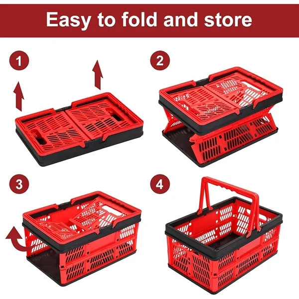 Foldable Plastic Storage Basket w/Handle for Shopping Picnic