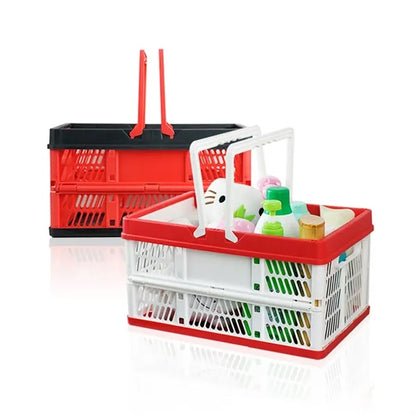 Foldable Plastic Storage Basket w/Handle for Shopping Picnic