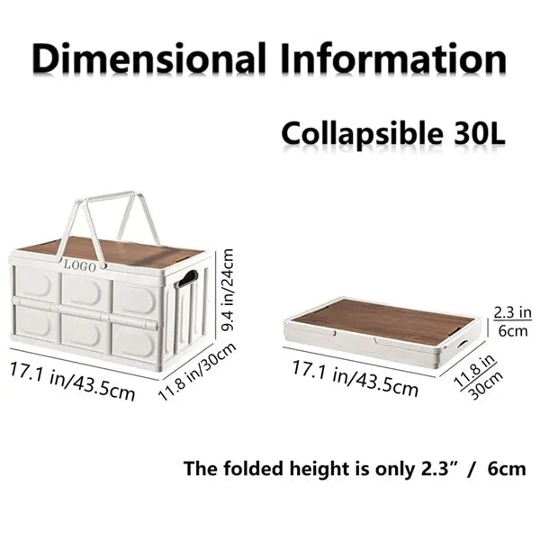 Collapsible Storage Bin with Handles and Wooden Lid