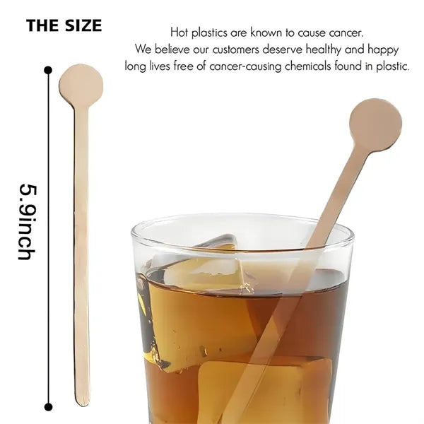 6'' Custom Biodegradable Birch Wood Disposable Stir Stick