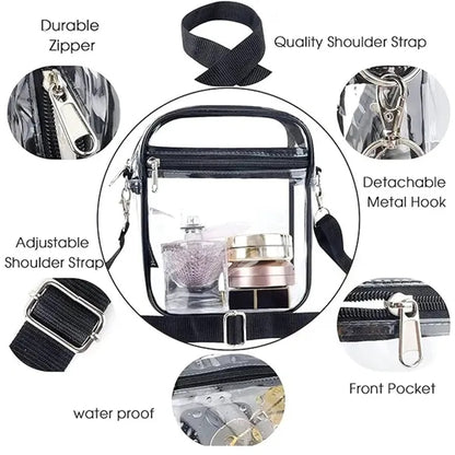 Clear Crossbody Bag with Zipper Closure and Adjustable Strap