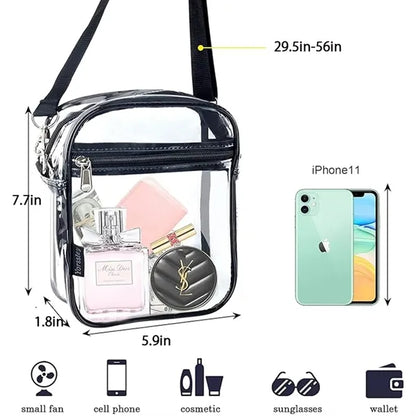 Clear Crossbody Bag with Zipper Closure and Adjustable Strap