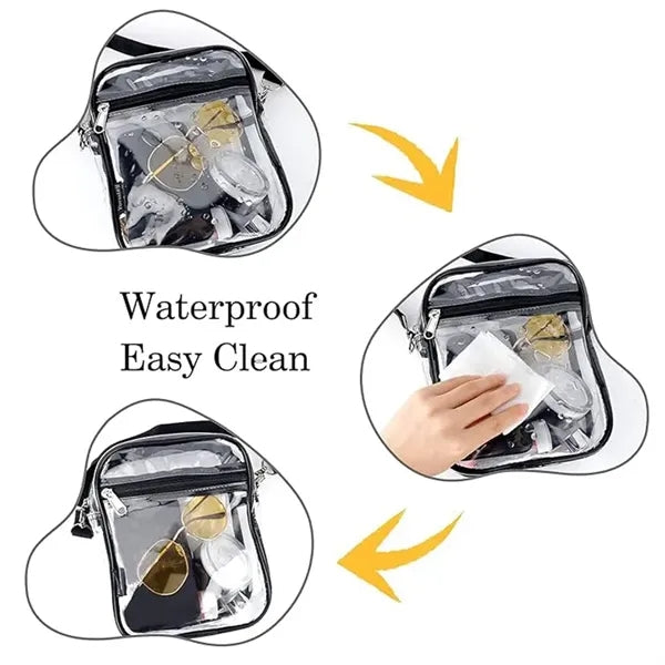 Clear Crossbody Bag with Zipper Closure and Adjustable Strap