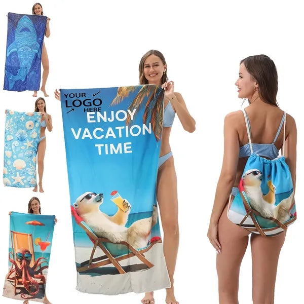 Custom 2 in 1 Foldable Microfiber Beach Towel Backpack