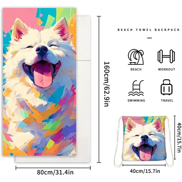 Custom 2 in 1 Foldable Microfiber Beach Towel Backpack