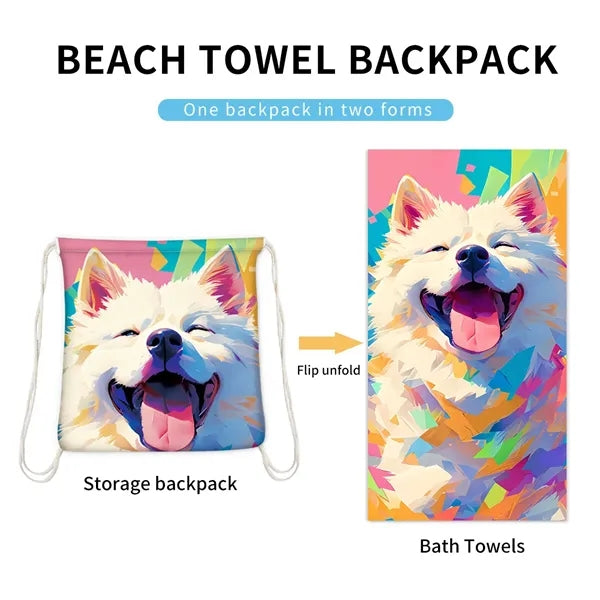 Custom 2 in 1 Foldable Microfiber Beach Towel Backpack
