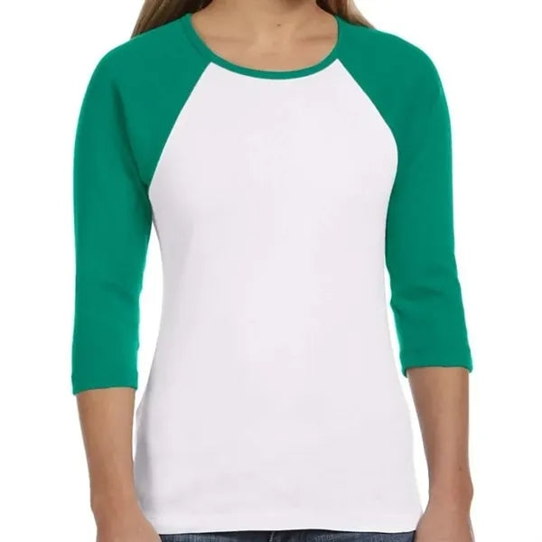 Bella Ladies Stretch Rib 3/4-Sleeve Contrast Raglan T-Shirt