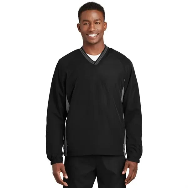 Sport-Tek Tipped V-Neck Raglan Wind Shirt.