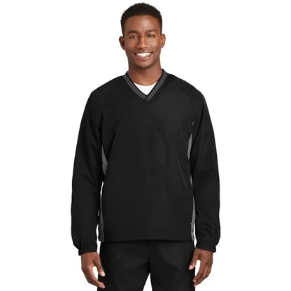 Sport-Tek Tipped V-Neck Raglan Wind Shirt.