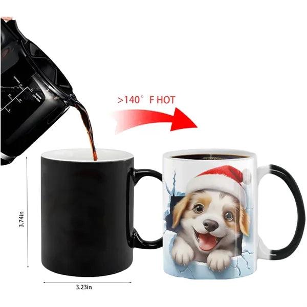 11oz Color Changing Ceramic Mug w/ Fun 3D Dog Pattern