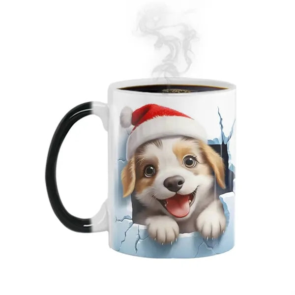 11oz Color Changing Ceramic Mug w/ Fun 3D Dog Pattern