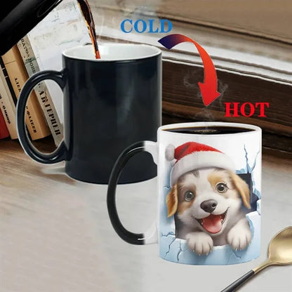 11oz Color Changing Ceramic Mug w/ Fun 3D Dog Pattern