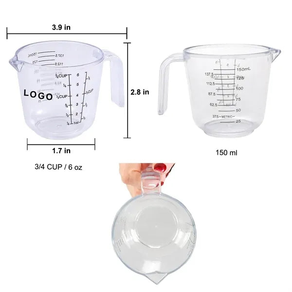 6 Oz Clear Plastic Measuring Cup w/ Handle and Pour Spout