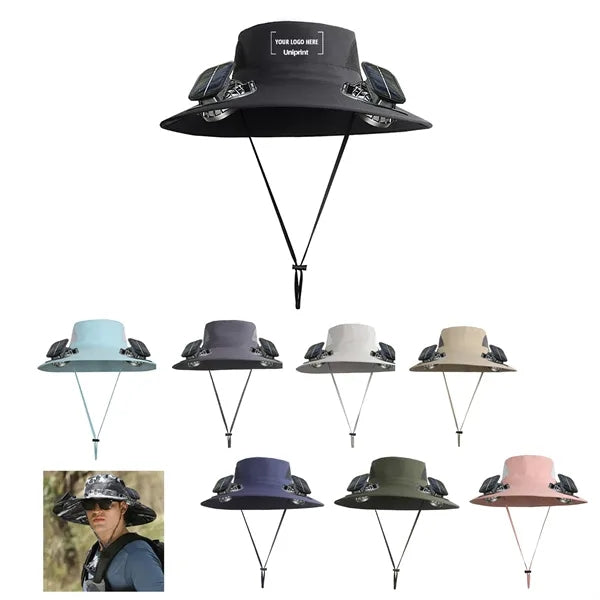 Outdoor Wide Brim Sun Hat with 2 Solar Fan