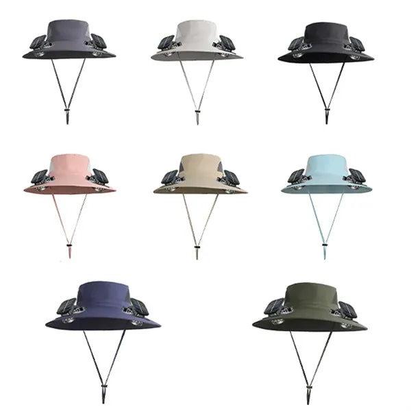 Outdoor Wide Brim Sun Hat with 2 Solar Fan