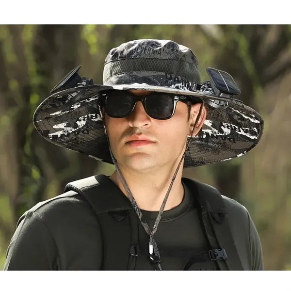 Outdoor Wide Brim Sun Hat with 2 Solar Fan