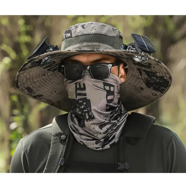 Outdoor Wide Brim Sun Hat with 2 Solar Fan