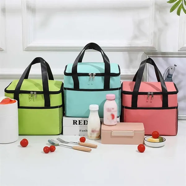 Large insulated lunch bag cooler tote with shoulder strap