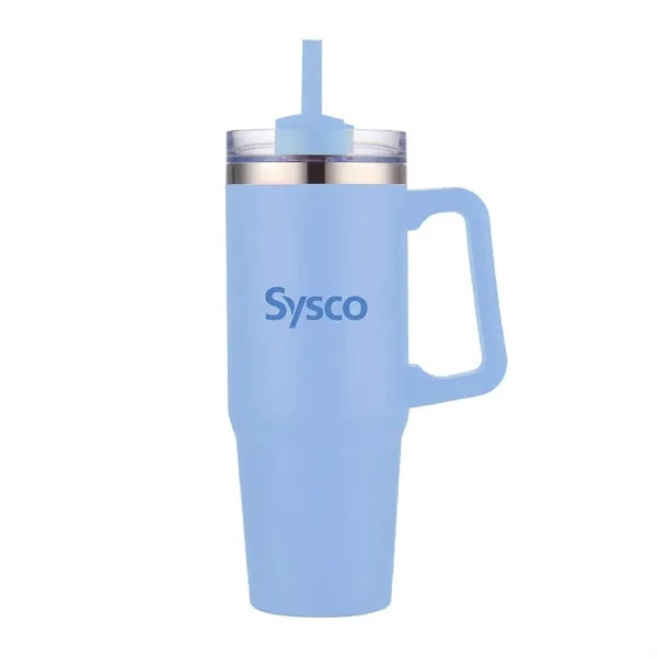 30 oz. Vacuum Stainless Steel Travel Mug w/ Handle & Straw