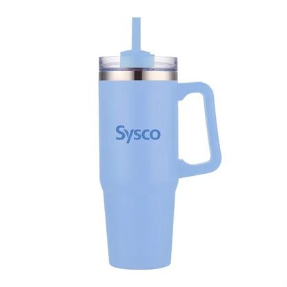 30 oz. Vacuum Stainless Steel Travel Mug w/ Handle & Straw