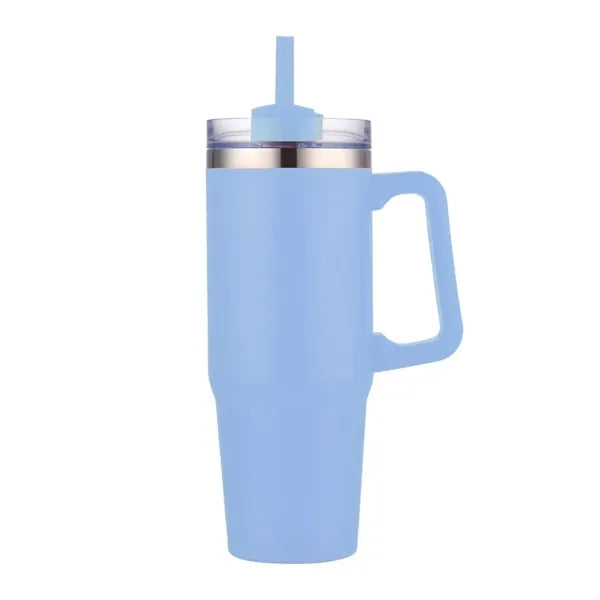 30 oz. Vacuum Stainless Steel Travel Mug w/ Handle & Straw