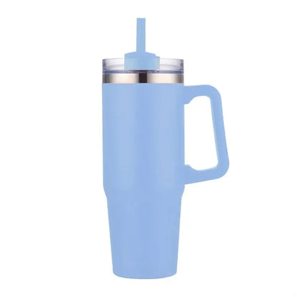30 oz. Vacuum Stainless Steel Travel Mug w/ Handle & Straw