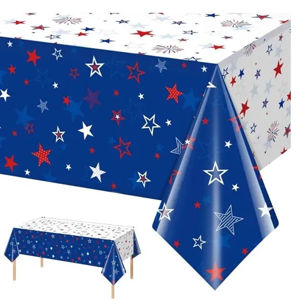 4th of July Star Print Plastic Tablecloth