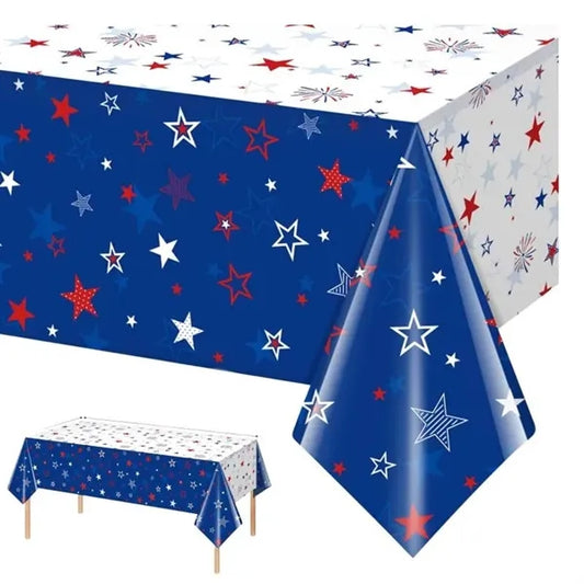 4th of July Star Print Plastic Tablecloth