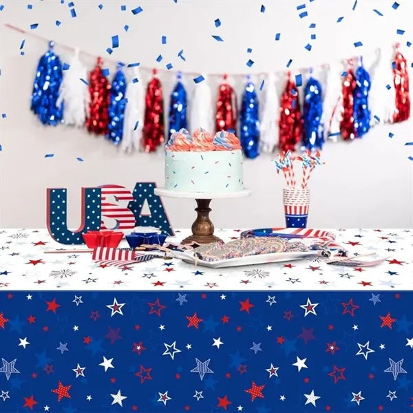 4th of July Star Print Plastic Tablecloth