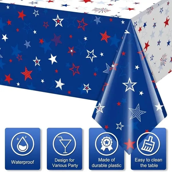 4th of July Star Print Plastic Tablecloth
