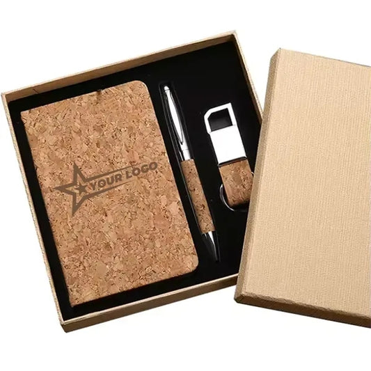Cork Wood Cover Custom Notebook With Key Chain And Pen