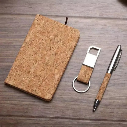 Cork Wood Cover Custom Notebook With Key Chain And Pen
