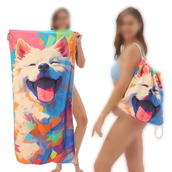2-In-1 Foldable Beach Towel Integrated Bag For Storage