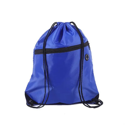 210D Drawstring Backpack w/ Zipper Pocket & Earbuds Slot