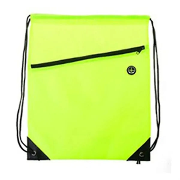 210D Drawstring Backpack w/ Zipper Pocket & Earbuds Slot