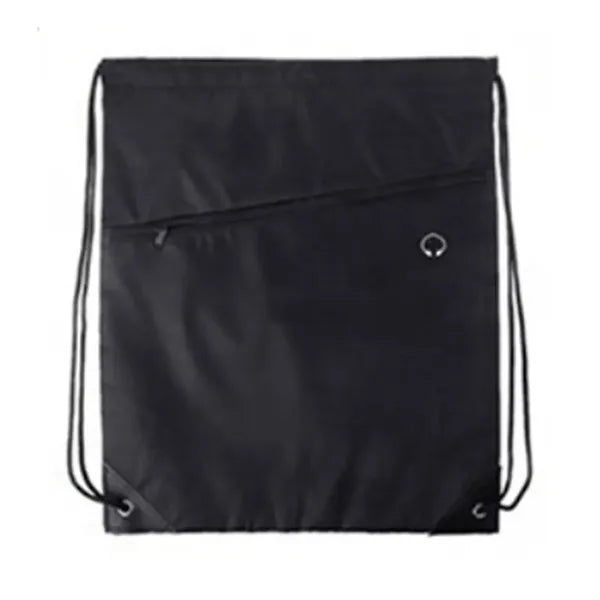 210D Drawstring Backpack w/ Zipper Pocket & Earbuds Slot