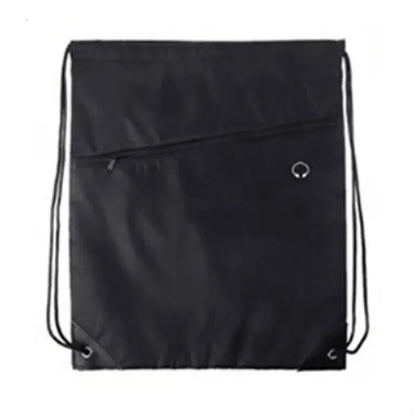 210D Drawstring Backpack w/ Zipper Pocket & Earbuds Slot
