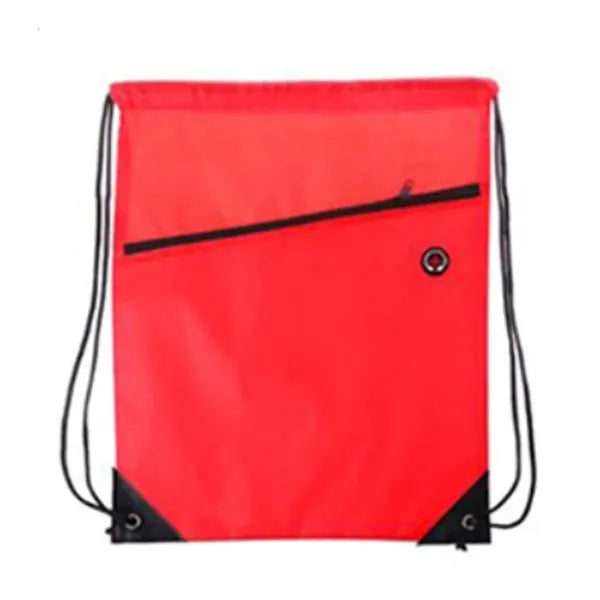 210D Drawstring Backpack w/ Zipper Pocket & Earbuds Slot