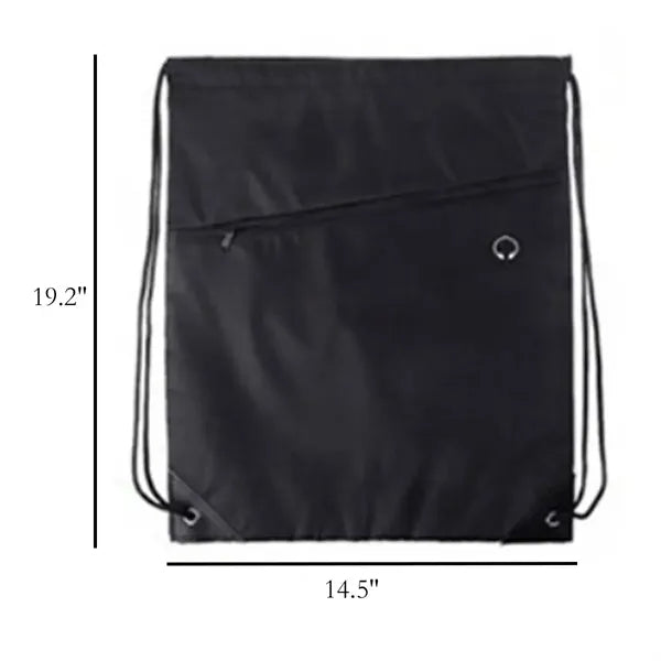 210D Drawstring Backpack w/ Zipper Pocket & Earbuds Slot