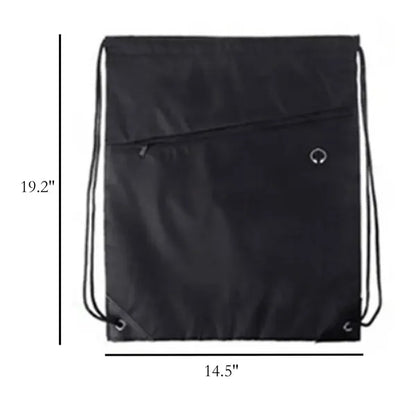 210D Drawstring Backpack w/ Zipper Pocket & Earbuds Slot