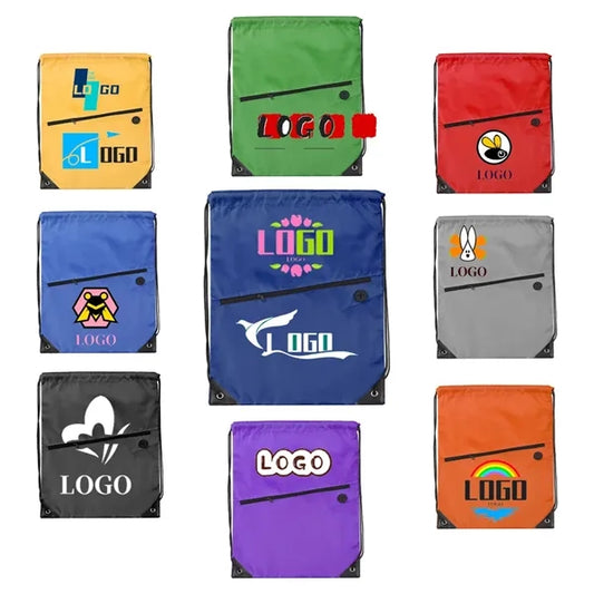 Drawstring Backpack w/ Zipper Pocket & Earbuds Slot