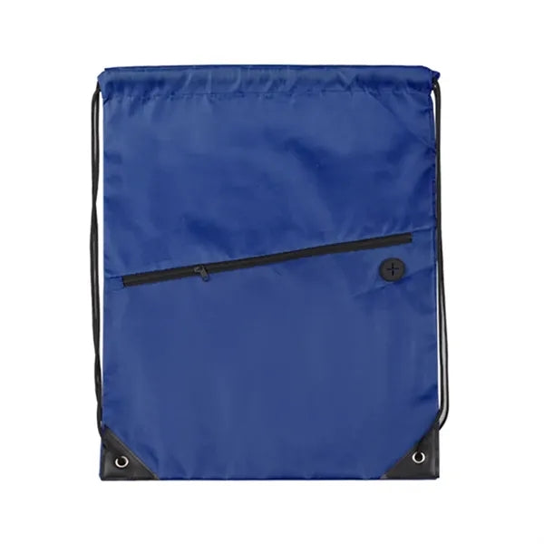 Drawstring Backpack w/ Zipper Pocket & Earbuds Slot