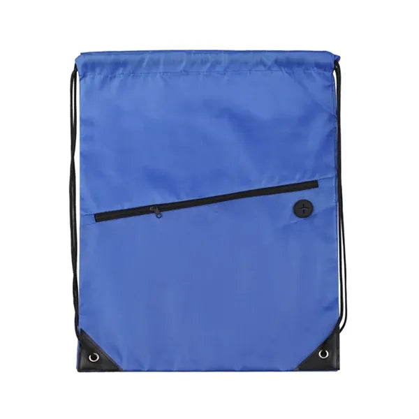 Drawstring Backpack w/ Zipper Pocket & Earbuds Slot