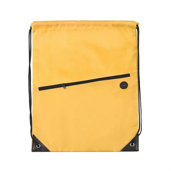 Drawstring Backpack w/ Zipper Pocket & Earbuds Slot