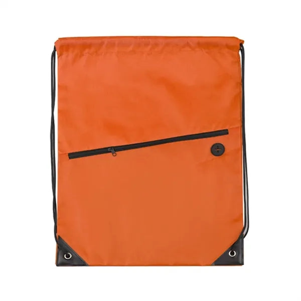 Drawstring Backpack w/ Zipper Pocket & Earbuds Slot