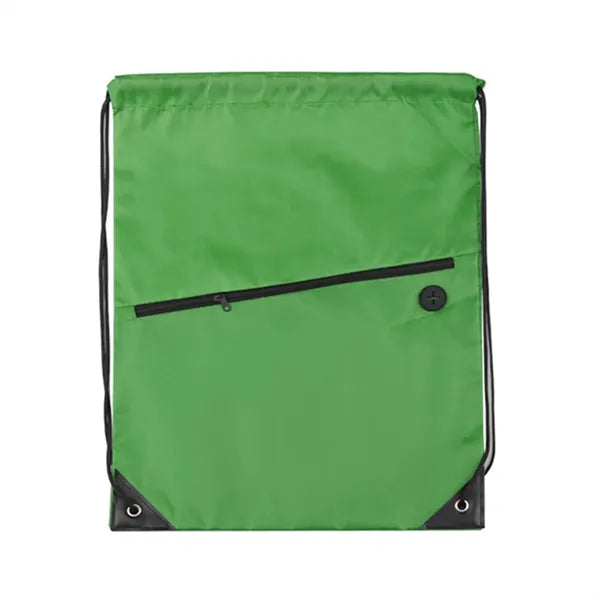 Drawstring Backpack w/ Zipper Pocket & Earbuds Slot